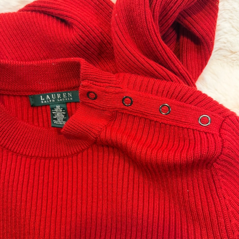 Lauren Ralph Lauren Mens Red Ribbed‎ Mock Neck Button Shoulder Sweater Size M - Picture 4 of 8